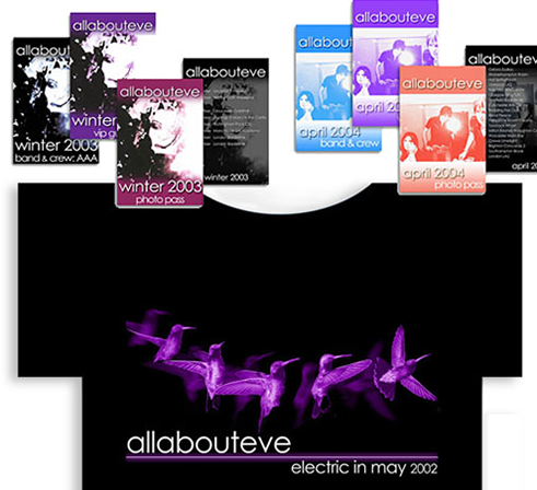 All About Eve tour laminates and t-shirt design