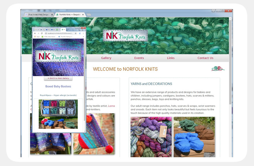 Norfolk Knits website designed by Blue Violet